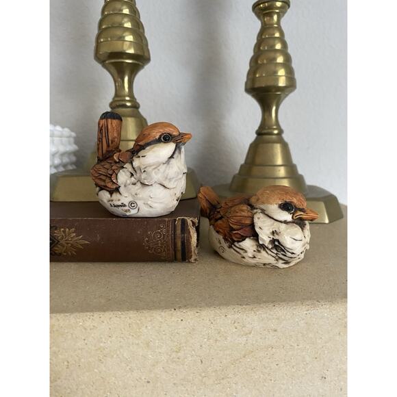 Vintage ARTEFICE Ottanta Italy Birds Esposito 1983 Hand Painted Sparrows Set - Picture 1 of 4